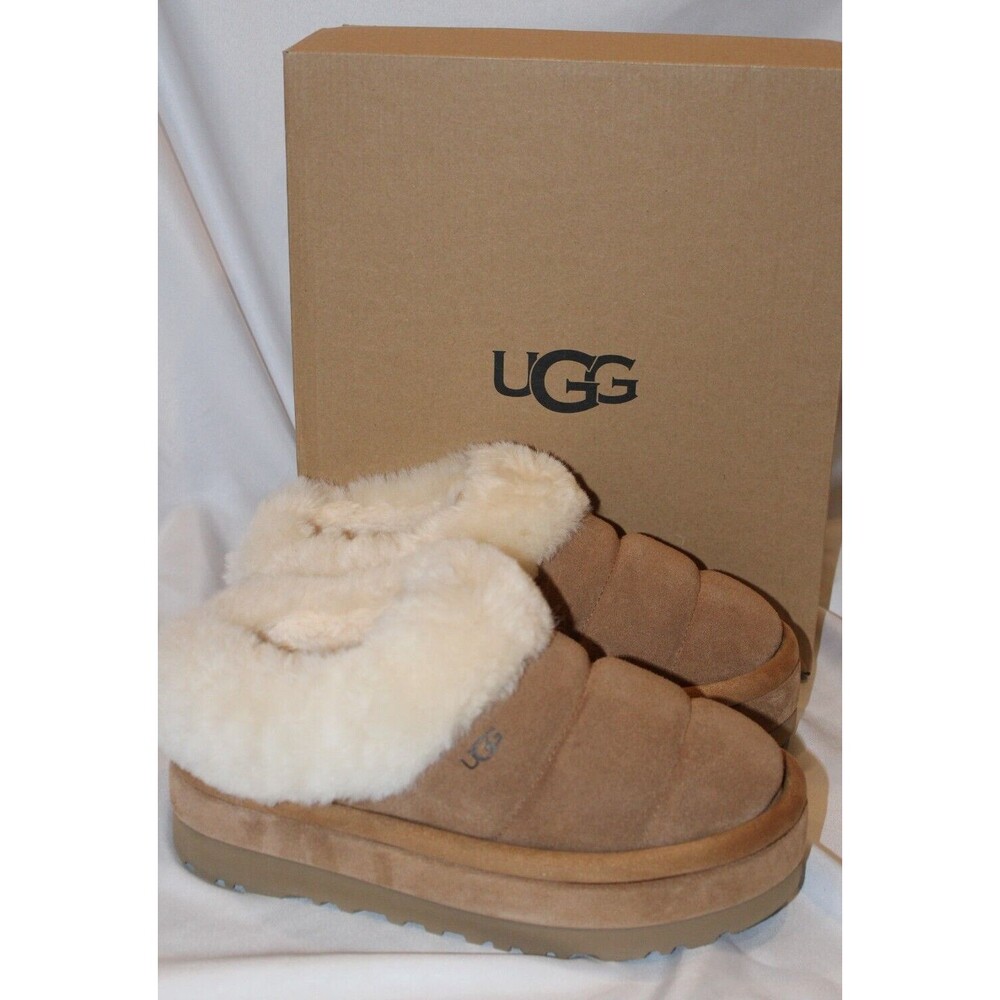 UGG TAZZLITA CHESTNUT SUEDE SHEEPSKIN PLATFORM SLIPPERS WOMEN'S SIZE 11 NIB